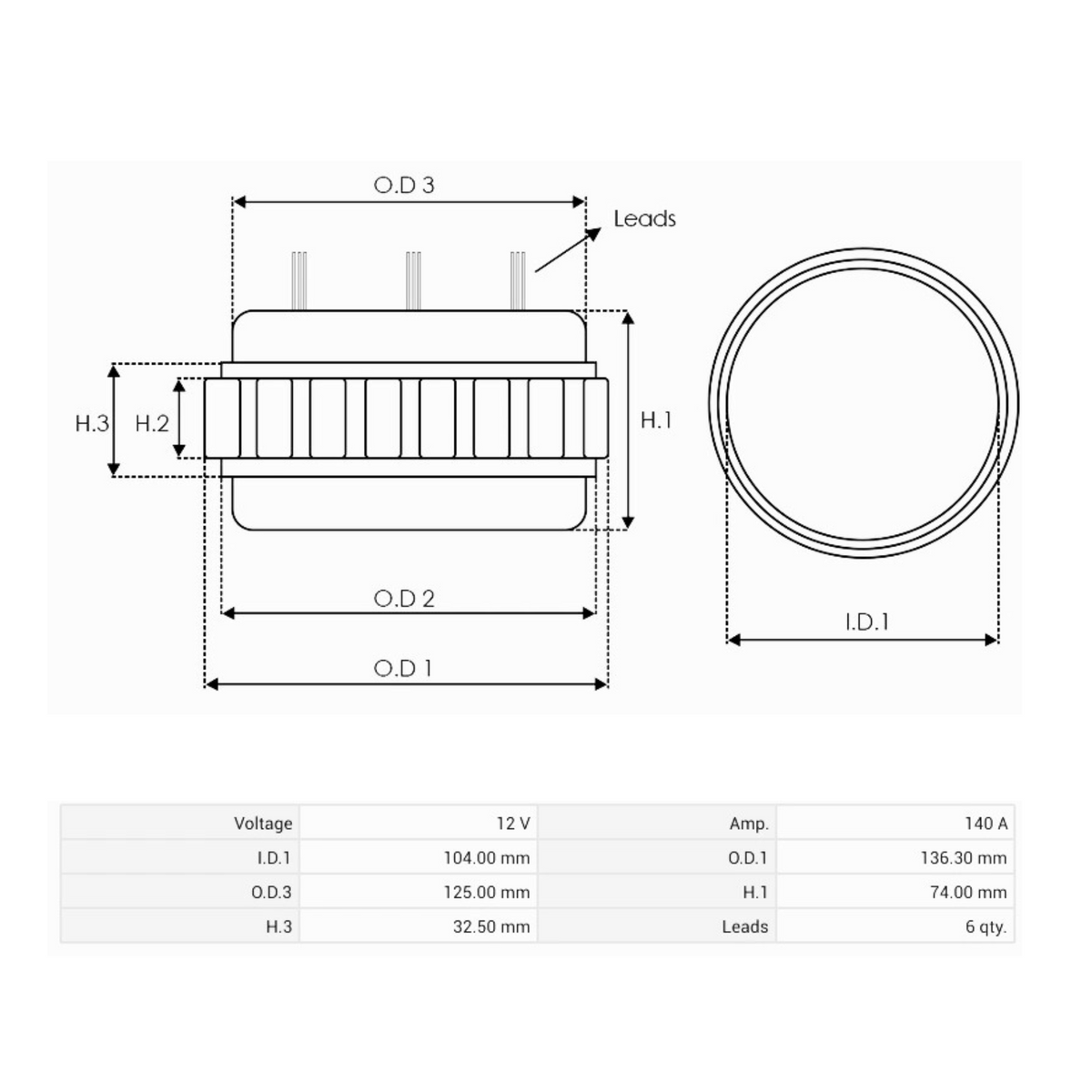 AS0054 Bosch Alternator Stator 12V 140A