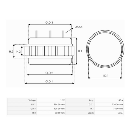 AS0054 Bosch Alternator Stator 12V 140A