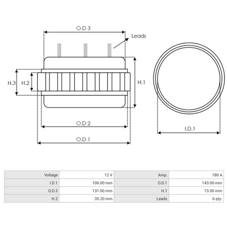 AS0089S Alternator Stator dimenisons