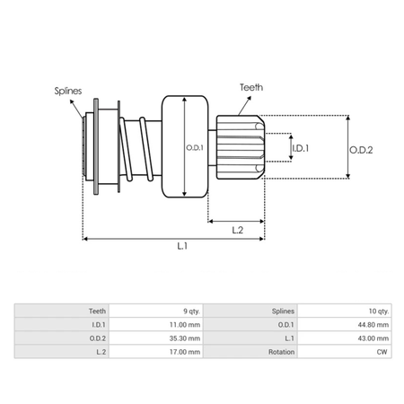 AS-PL SD6152P Denso starter pinion drive. Bendix. STEMOT 06-041 DENSO 428000-5480, 428000-9480, 428000-9481, 428000-9482.