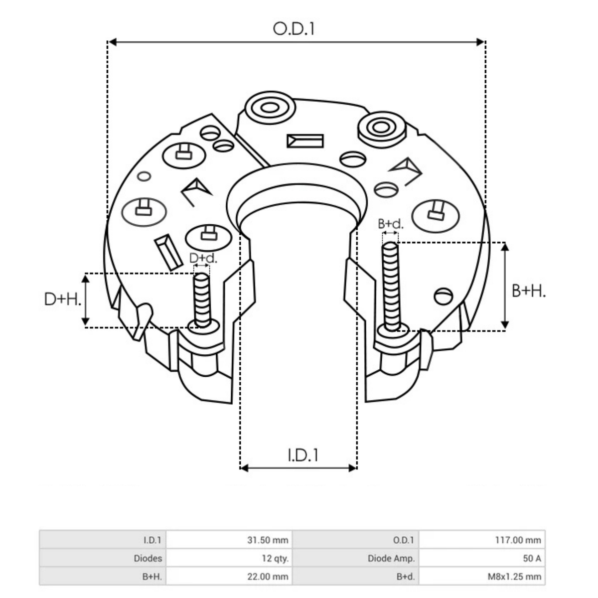arc6022 denso alternator rectifier chrysler 104210-3082, 104210-3730, 104210-3732, 104210-3970, 421000-0150, 421000-0260, 421000-0261, 421000-0343, 421000-0344, 421000-0360, 421000-0552, 56029915AB, 56044380AH toyota, chrysler, mini, jaguar