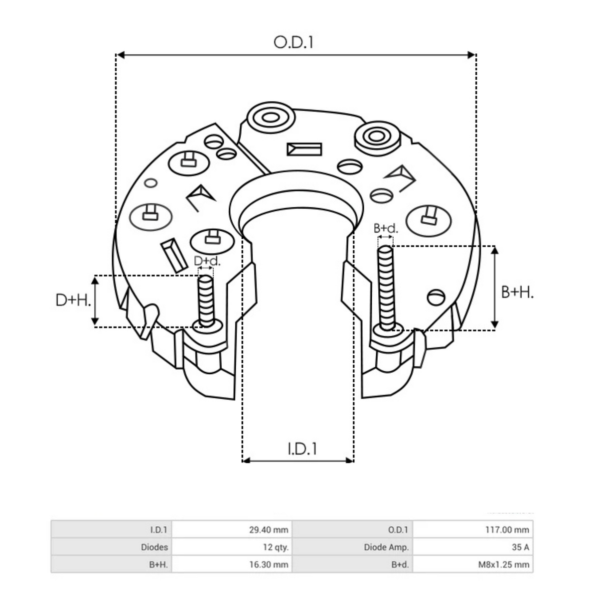 Arc6046 Denso alternators rectifier Ford AH22-10300-AB Hyundai Kia 37300-2F200 Peugeot 9640623580 Rover YLE500190 YLE500200 Suzuki 31400-67J00 Toyota 27060-50340
