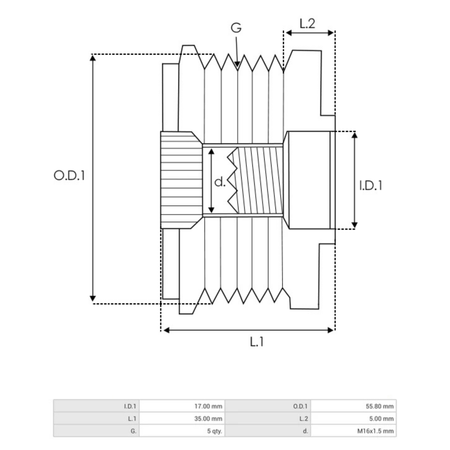 AFP0009(INA) Alternator Freewheel Pulley Bosch 0124315011, 0124325018, 0124325049, 0124515026, 0124515083, 0124525010, Valeo SG12B010, SG12B012, SG12B049, 2542234A, 2542508D, 2542508H, 2542808E